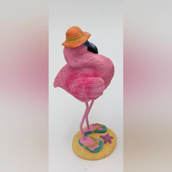 Beachy Pink Flamingo Resin Figurine in Flip Flops - Picture 4 of 9